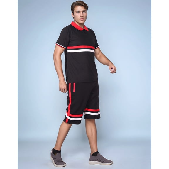 Men’s Polo Shirt 2-Piece Short Set & Soft Fleece Summer Shorts Matching Outfit
