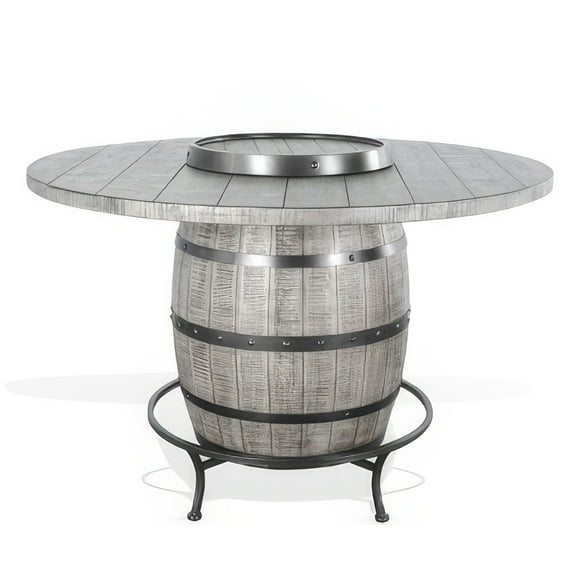 Zeka Counter Pub Dining Table, Gray Barrel Base w Lazy Susan, 54 Inch