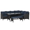 thumbnail image 2 of Outsunny 4 Pieces Patio Wicker Dining Sets, Outdoor PE Rattan Sectional Conversation Set with Cushions & Dining Table, Bench for Garden, Backyard, Lawn, Navy Blue, 2 of 9