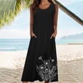 thumbnail image 5 of Feancey Linen Dress for Women Summer Sleeveless Loose Fit Maxi Dresses Dressy Casual Floral Printed Beach Sundress Flowy Vacation Tank Dresses with Pockets Black S, 5 of 6