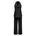 thumbnail image 3 of Linen Sets for Women 2 Piece Sleeveless V Neck Halter Top Matching Wide Leg Pants Summer Lounge Set Vacation Outfits Pocket 2026 Beach Vacation Outfits(Black,L), 3 of 4