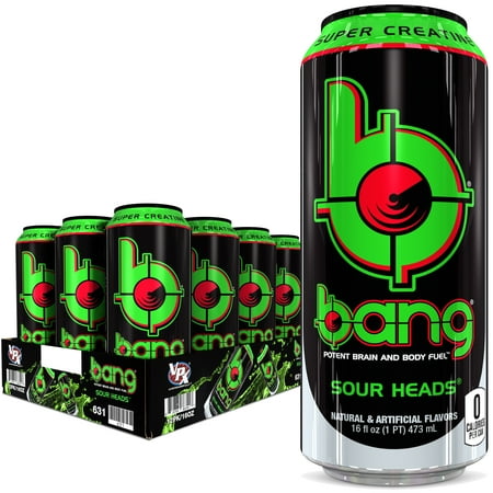 Exp: 12/3/27(11 Cans) Bang Sour Heads Energy Drink with Super Creatine, 16 fl oz