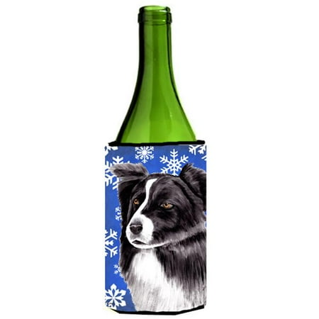 

Border Collie Winter Snowflakes Holiday Wine bottle sleeve Hugger - 24 oz.