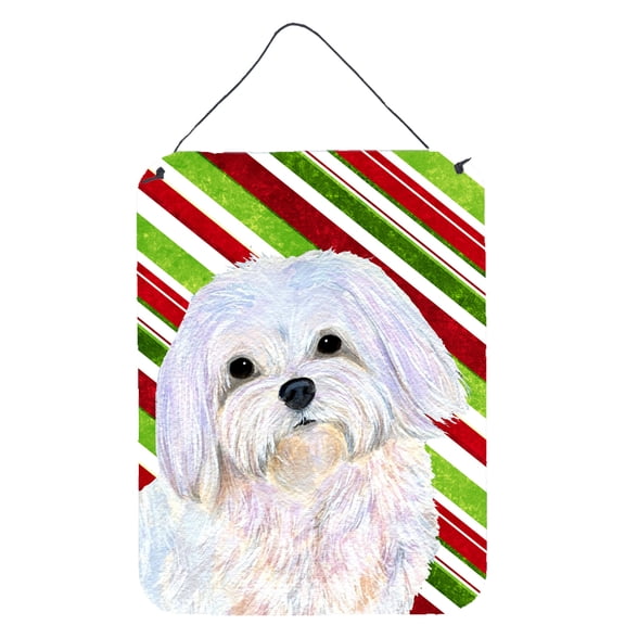 Maltese Candy Cane Holiday Christmas Metal Wall or Door Hanging Prints