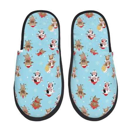Balery winter cow cute Slient Indoor Furry Fleece Comfort House Shoes Soft Non-Slip Home Shoes Cotton slippers House Slippers-- Large