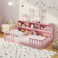 thumbnail image 2 of Costway Twin Size Montessori Floor Bed with Bookcase Storage Shelves & Safety Fence Rails Pink, 2 of 10