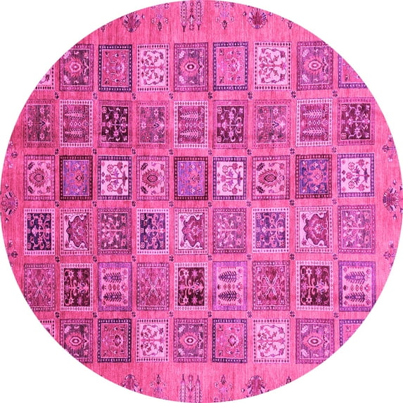 Ahgly Company Indoor Round Abstract Pink Modern Area Rugs, 6' Round