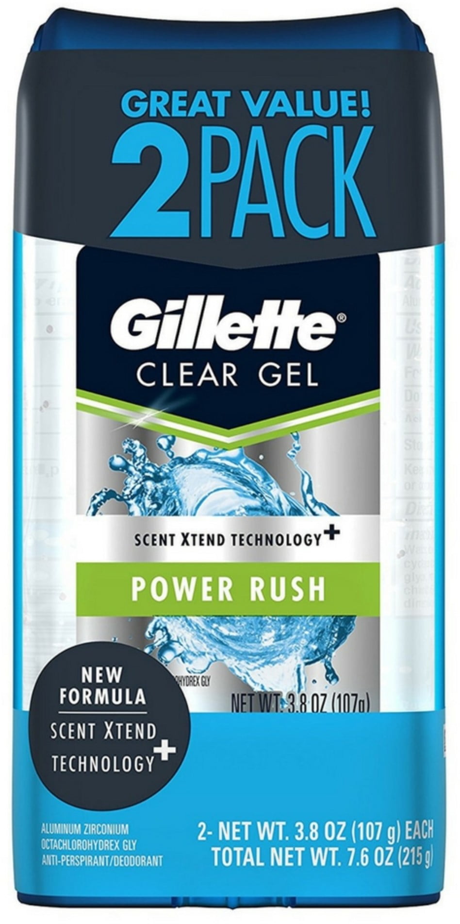 Gillette Clear Gel Antiperspirant/Deodorant, Power Rush 3.8 oz each 2