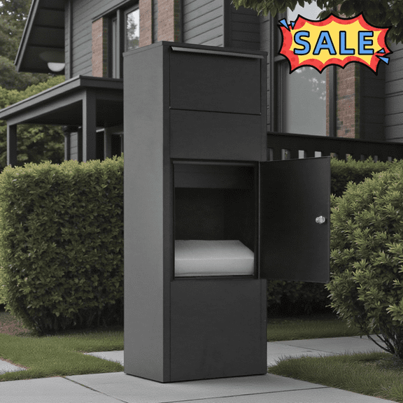 Tcbosik Large Weatherproof Package Delivery Parcel & Mail Drop Box for Outdoor, Floor Lockable Drop Slot Mail Box with Storage Compartment for Porch, Curbside, Black