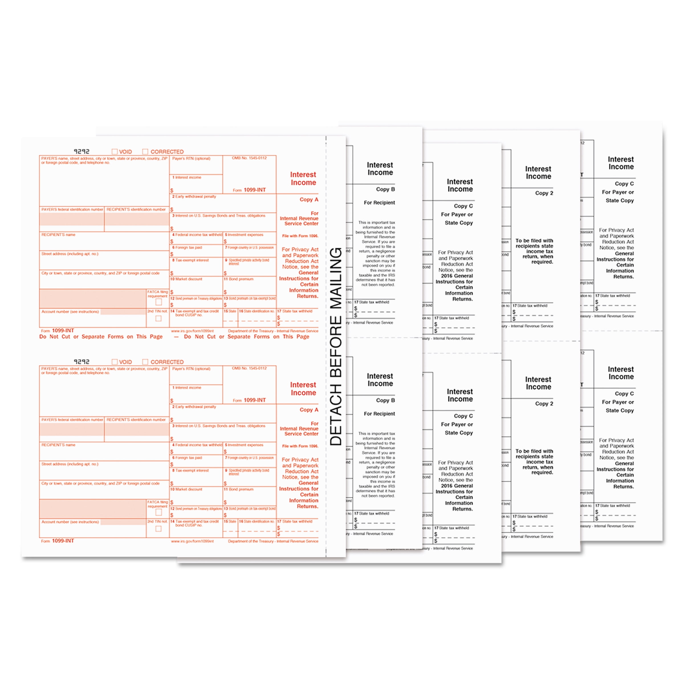 TOPS 1099-INT Tax Forms, 5-Part, 5 1/2 x 8, Inkjet/Laser, 24