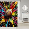 thumbnail image 2 of Manfei Boys Rugby Shower Curtain 72Wx72L, Sports Gaming Bathroom Curtain, Black Multicolor Brown, 2 of 5