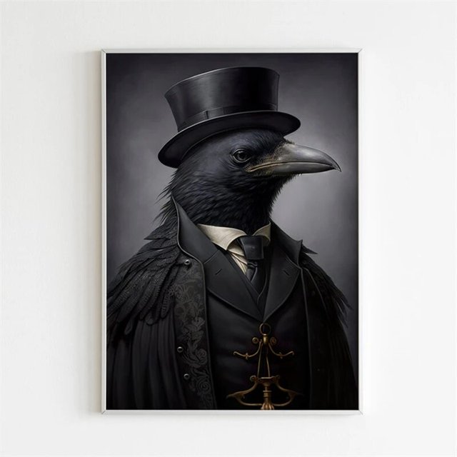 Póster Vintage de cuervo gótico, Estética de murciélago en vestido, vampiro victoriano, decoración de la Academia oscura, impresión en lienzo, arte de pared, decoración de la habitación