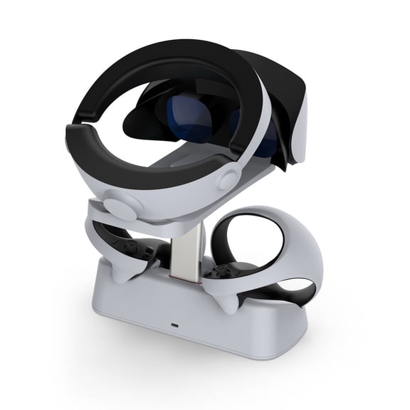DOBE 2-in-1 PS VR2 Controller Charging Dock with Headset Stand - LED Status Indicators, Fast Dual Charging Base for PSVR2 Sense Controllers, Scratch-Resistant VR Headset Storage Accessory