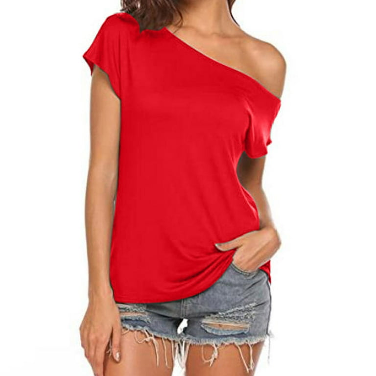 New Off-The-Shoulder Short Bat Sleeve Solid Color Knit T-Shirt New Off-The-Shoulder Short Bat Sleeve Solid Color Knit T-Shirt