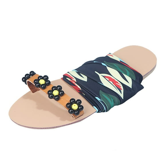 asdoklhq Sandals for Women Clearance Under $10,Retro Summer Women Flowers Open Toe Breathable Sandals Cross Strap Beach Shoes