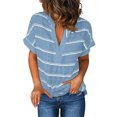 thumbnail image 1 of Gibobby Camiseta Powerblend con Cuello en V Camiseta suelta informal con cuello en V para mujer, blusa manga corta con estampado(Gris,CH), 1 of 5