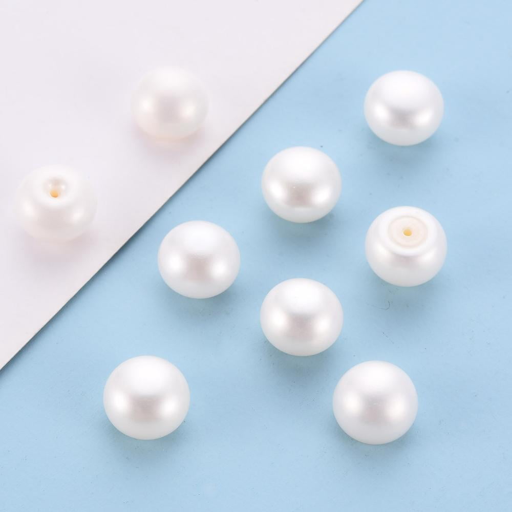 Grade AAA Natural Cultured Freshwater Pearl Beads Half Drilled Flat Round White 9~9.5x6.5mm Half Hole: 1mm