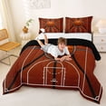 thumbnail image 3 of Castle Fairy Basketball Print Queen Comforter Set 3 Pieces, Leather Ball Pattern Comforter Sets Queen, Brown White Black,Black Reversible,1 Comforter and 2 Pillowcases, 3 of 6