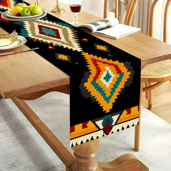 1pc Linen 100% New Mexico-style  pattern Party Decoration, Gift, Holiday Decorations, Room Decor, Scene Decor Dustproof & Wipe Clean Table Runner