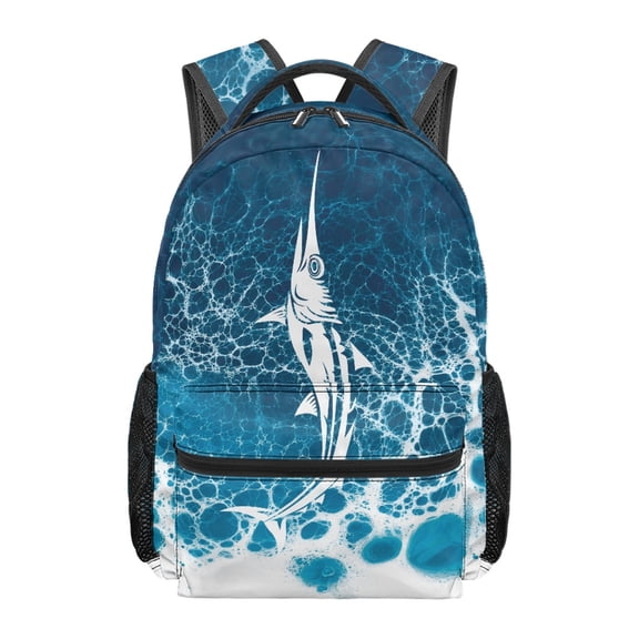 Chririnla Blue Wave Marlin Kids Backpack for Toddler Boys Outdoor Travel Daypack Elementary School Bag Lightweight Camping Vacation Large Capacity