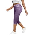 thumbnail image 2 of CQONEPT Capri Jeans for Womens Stretchy Pull On Jeggings with Pockets Jean Pants Y2k Not Denim Fabric Purple 2XL, 2 of 7