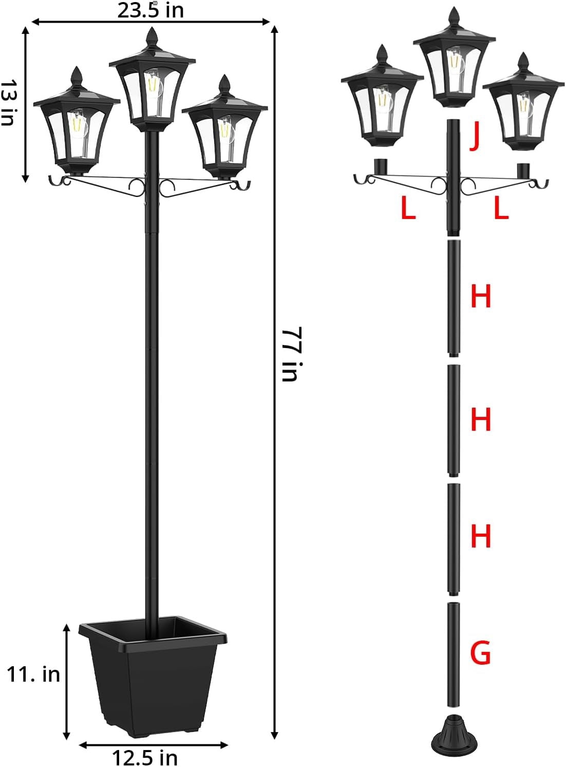 3-Head Solar Lights Outdoor Waterproof, Solar Lamp Post Light with Planter, 2 in 1 Outdoor Flower Pots for Garden, Yard