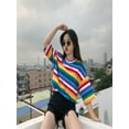 thumbnail image 4 of Sweet Rainbow Striped Print Half Sleeves T-shirts Women's Fahion O Neck Tees Tops, 4 of 7
