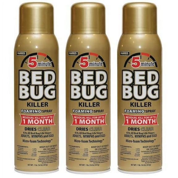 Harris 16 oz. 5-Minute Bed Bug Killer Foaming Spray/Kills All Life Stages (3-Pack) 3GOLDBB-16A