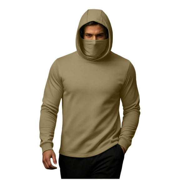 ZUKMRJPC Men's Hoodie Slim Fit Long Sleeve Fleece Lined Hooded Sweatshirt Casual Warm Athletic Pullover Tops with Face Cover Mask