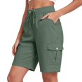 thumbnail image 6 of 9" 10" Inseam Hiking Cargo Shorts Womens 6 Pockets Pull on Bermuda Shorts Lightweight Quick Dry Outdoor Workout Running Athletic Short Summer Travel Loose Army Green 2XL, 6 of 6