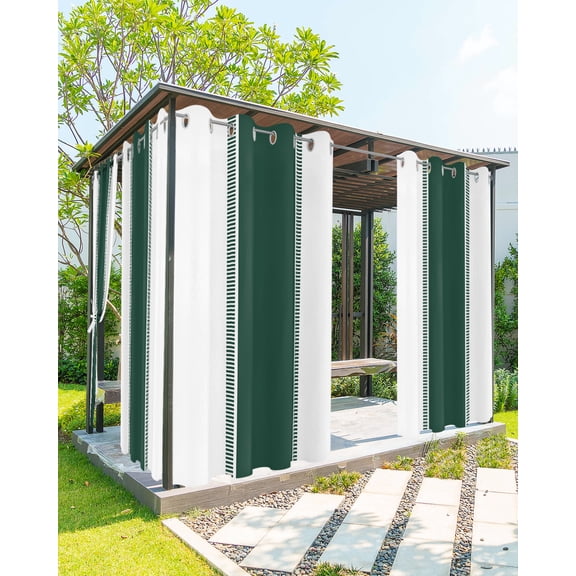 Green Solid Color Texture Outdoor Curtains for Patio, Simple Green Stripes Privacy Drapes Grommet Waterproof Outside Curtains for Porch/Cabana/Balcony 54"x 108", 2 Panel