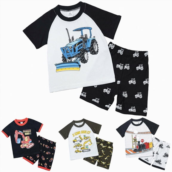 Gubotare Toddler Baby Boys Pajamas Monster Truck Summer Pjs Sleepwear Cotton Kids Short Sets Clothes White,Size 6-7 Years