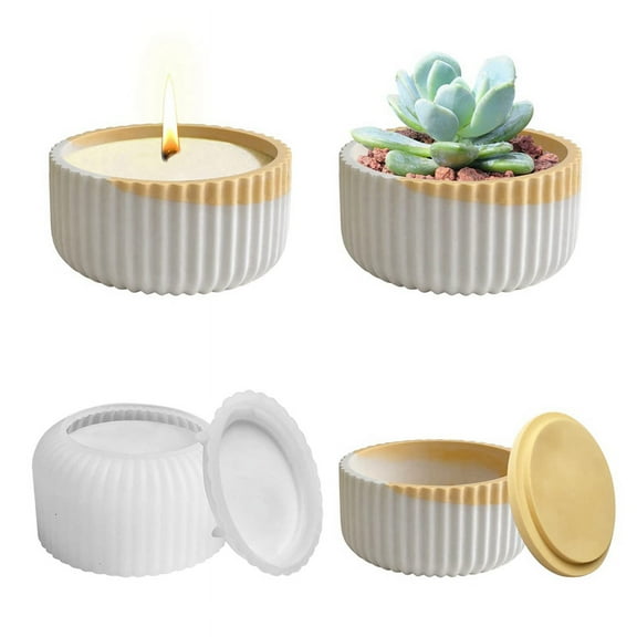 Silicone Mold with Lid Cylindrical Candle Holder, 3D Candle Silicone Mold DIY Cement Candle Holder Shape-B