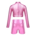 thumbnail image 2 of iEFiEL Girls Metallic Sports Suit Long Sleeve Crop Top with Athletic Shorts Hip-hop Dance Performance Outfit Pink 10, 2 of 5
