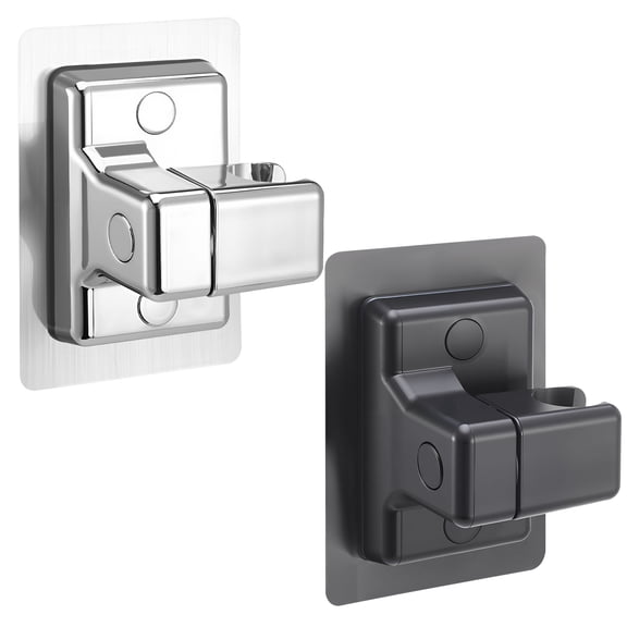 Armscye 2 Pcs Adjustable Shower Head Holder, Strong Self Adhesive Shower Head Bracket, No Drill Relocatable Handheld Shower Head Holder with Chrome Polished for Bathroom (Black, Silver)