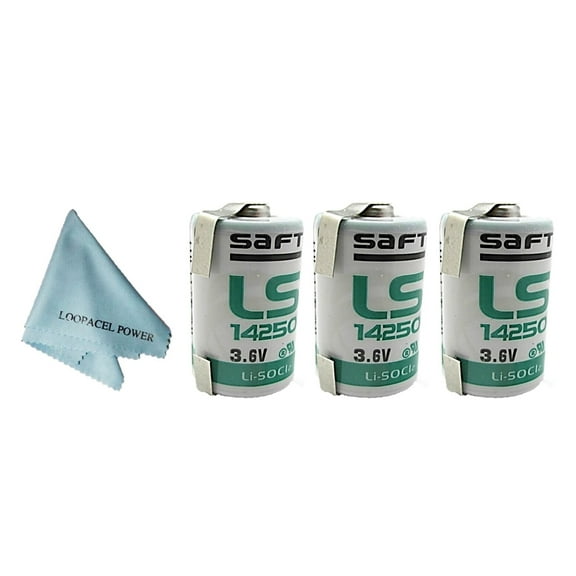 Saft 1/2 AA 3.6 V Lithium Battery with Tabs LS14250 Non Rechargeable Pack Of 2 with Loopacell Cloth