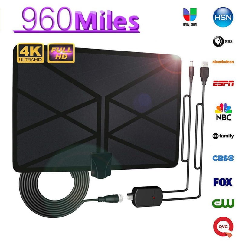 Black Amplified TV Antenna-2021 Newest Indoor Outdoor Digital Antenna Long up to 250 Miles Range Support 4K 1080P and All Older TVs HDTV Antenna with Smart Amplifier Signal Booster-33ft Coax Cable 