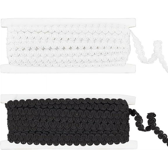 21.87 Yards Gimp Braid Trim Black & White S Woven Braid Trim 3/8 inch Basic Trim Decorative Gimp Braid Polyester Woven Braid Trim for Sewing and Crafting Costume DIY Crafts Home Decor DIY