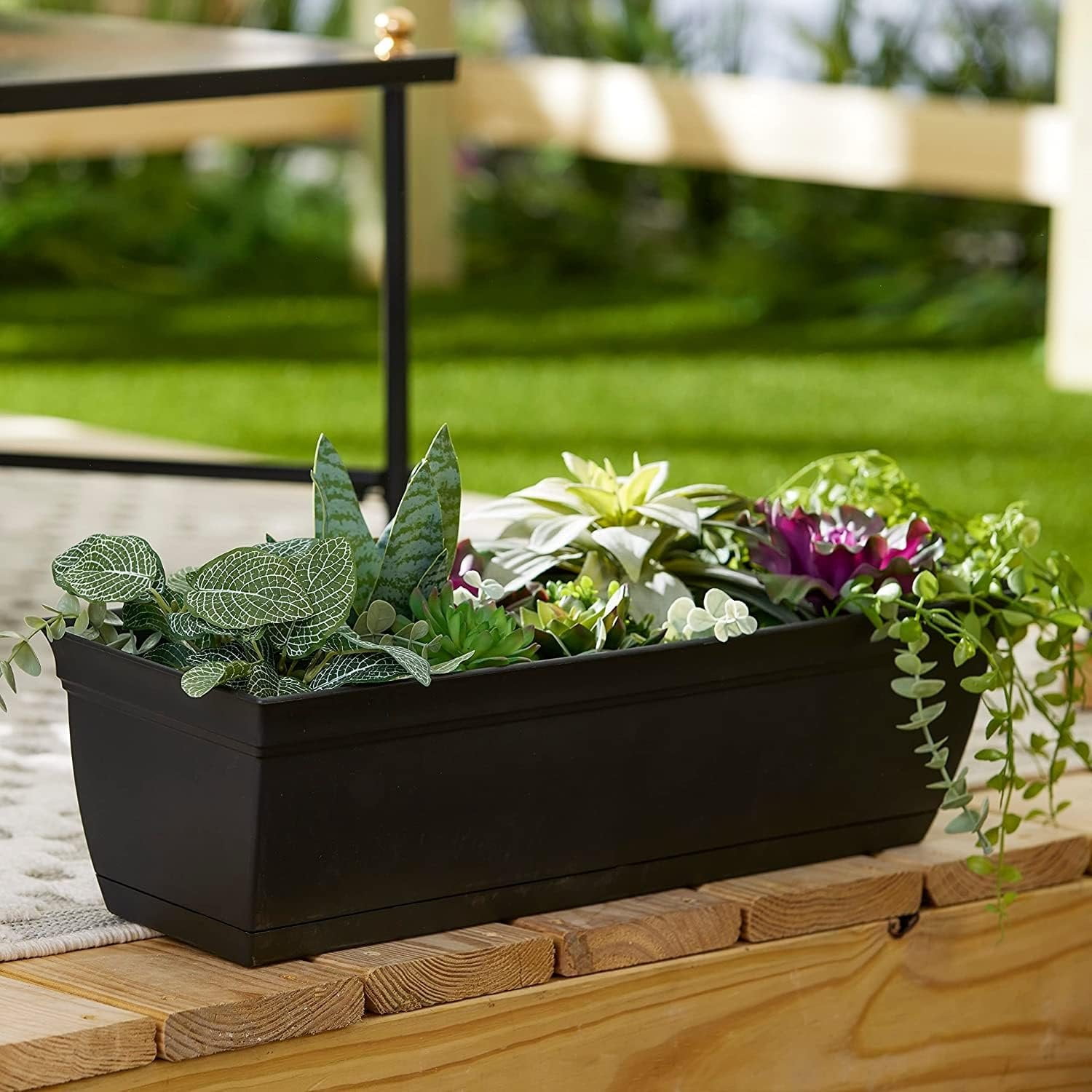 The HC Companies 24 Inch Eclipse Window Planter - Indoor Outdoor Rectangular Plant Pot with Removable Saucer for Flowers, Herbs, Black
