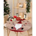 thumbnail image 2 of Fitted Round Tablecloths Table Covers 36-44in,Merry Christmas Gnome Snowflake Waterproof Elastic Edged Table Cloth for Kitchen Dining Holiday Party Tables Decor,Retro Wood Plank and Grid, 2 of 6