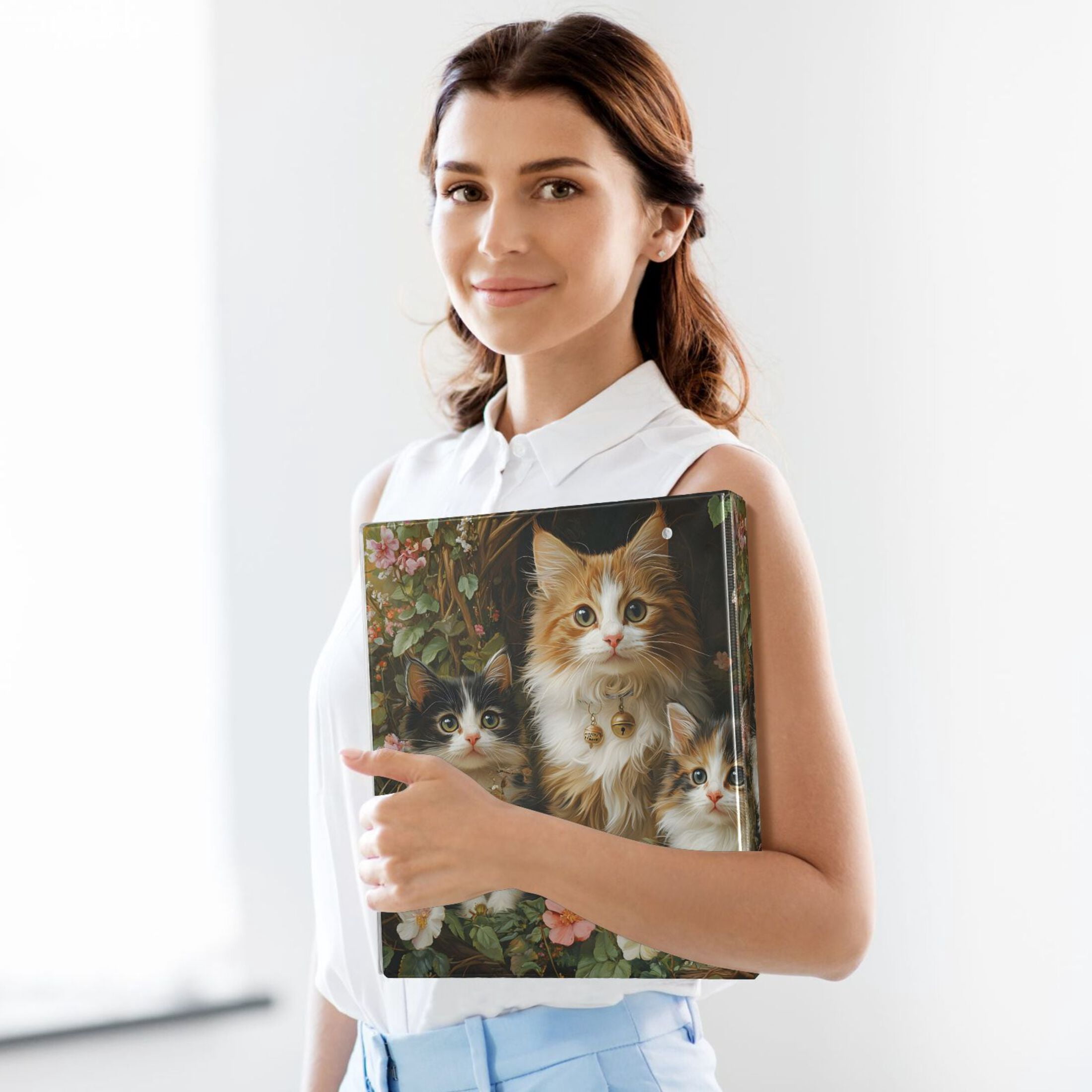 joogoo Cute Cats in Garden Hardcover 3 Ring Binder 1.5" Round Rings Interior Pockets Binders Organizer 1 Pack