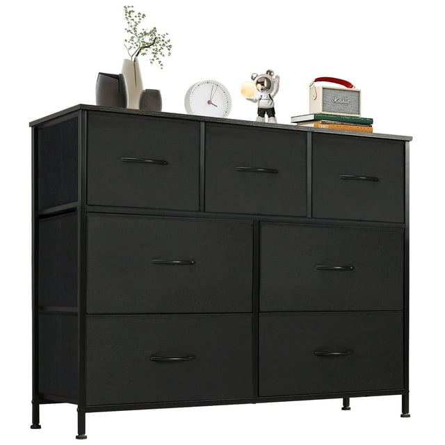EDX Commode à 7 Tiroirs pour Chambre, Armoire Organisatrice de Rangement en Tissu, Noir