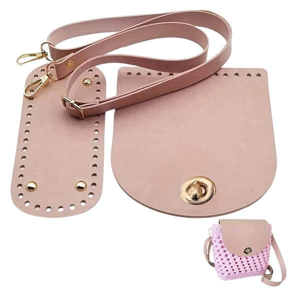 3PCS DIY PU Leather Bag Base Knitting Kit Oval Handbag Bottom Adjustable Shoulder Strap Purse Top Flap Cover Handbag Crochet Accessories