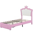 thumbnail image 5 of Twin Size LED Upholstered Storage Bed with Headboard, Modern Pink and White Platform Frame, 5 of 10