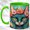 Green, variant on Floral Cat Coffee Mug, Teal Cat Mug, Ceramic 11 oz