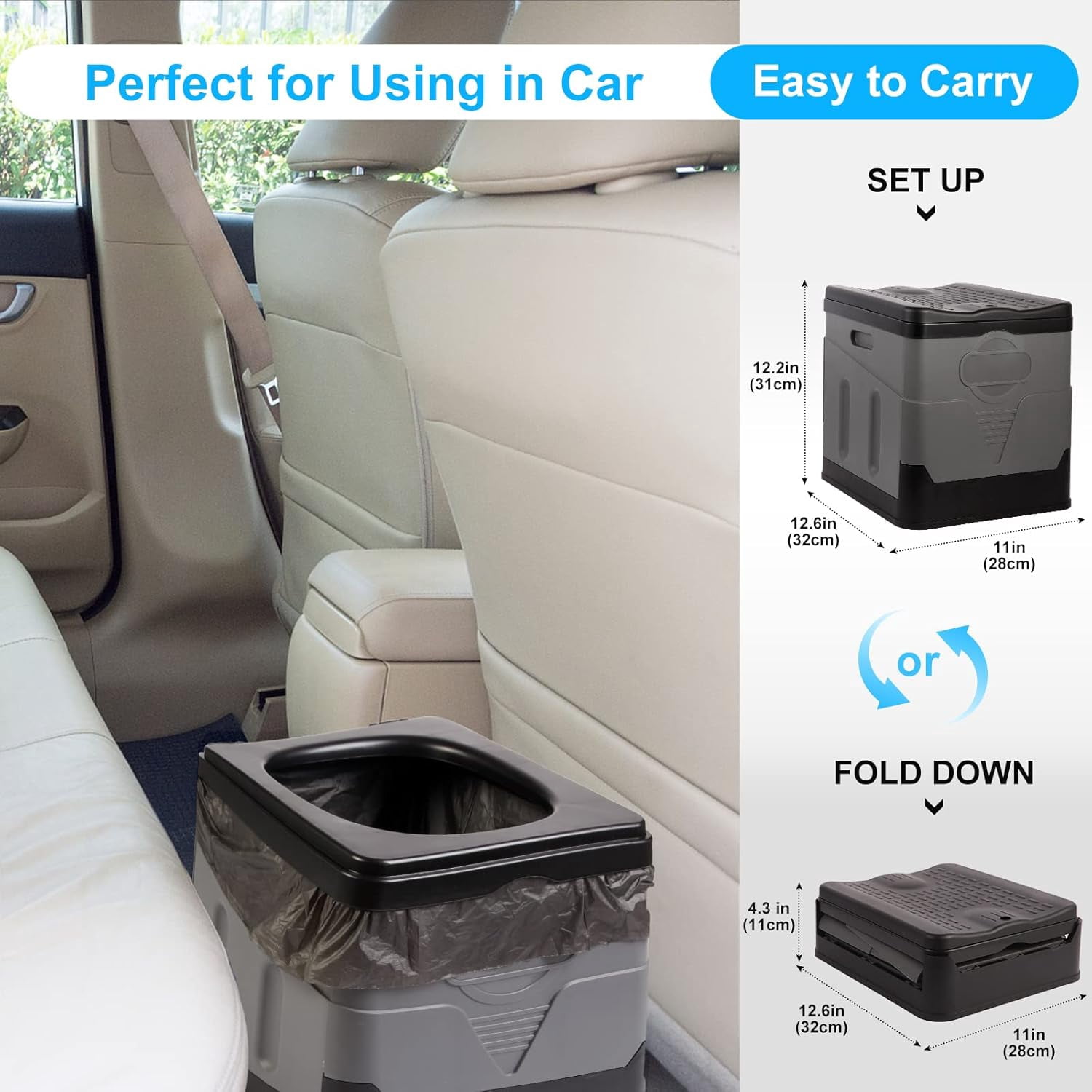 Beiled Outdoor Portable Foldable Toilet with Lid, Black Gray, 12.6 x 12.2 x 11 in, 1-Pack