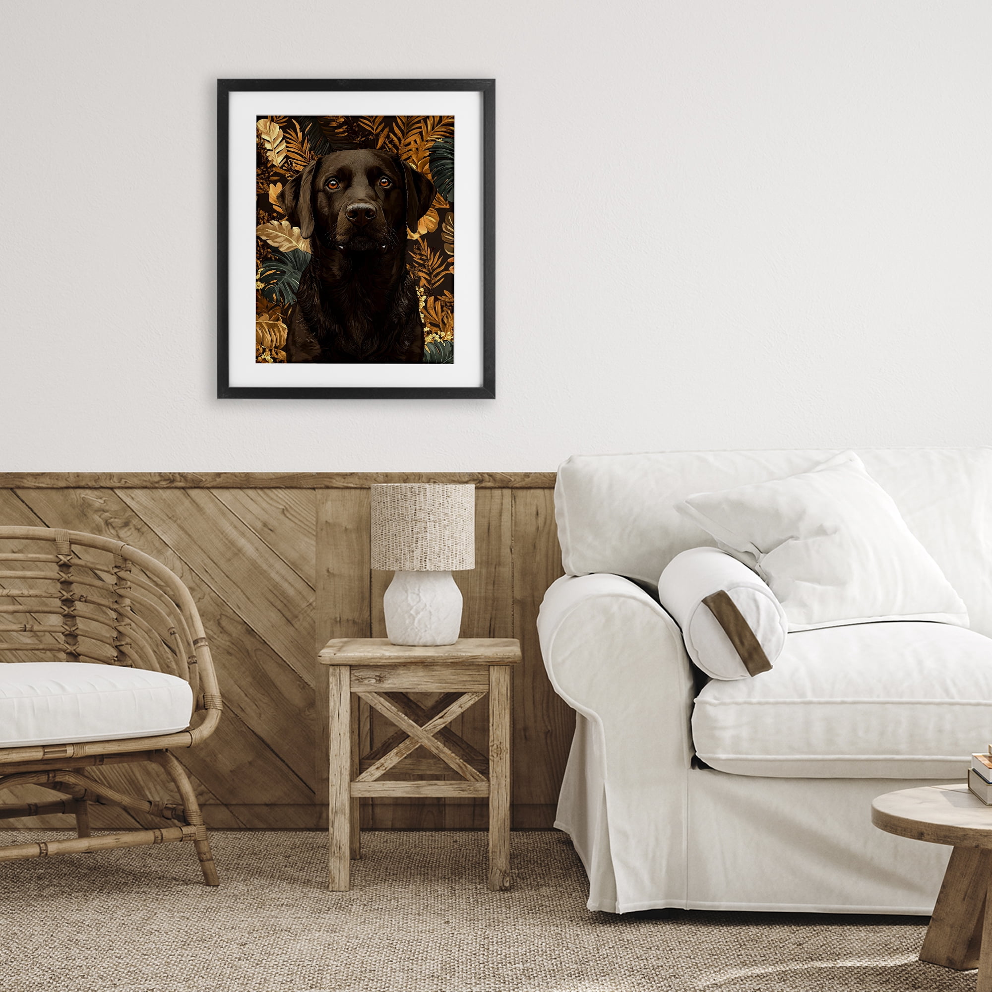 Stupell Industries Labrador with Golden Leaves Black Framed Print Under Glass, design by Creative Studio