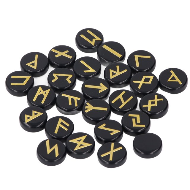 25Pcs Rune Stone Set Crystal, Crystal Stone Engraved with Gold Letters for Praying Wealth Luck Home Decor Yoga Meditation Board Games and Handicrafts