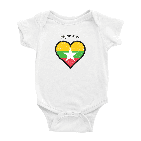 Myanmar Flag Heart Love Cute Baby Clothing Bodysuits Boy Girl Clothes