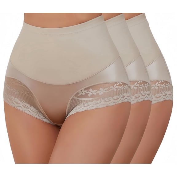 3Pack Plus Size Women's Lace Trim Shaping Underwear | High-Waist Comfort Panties Plus Size Sexy Panties Skin L